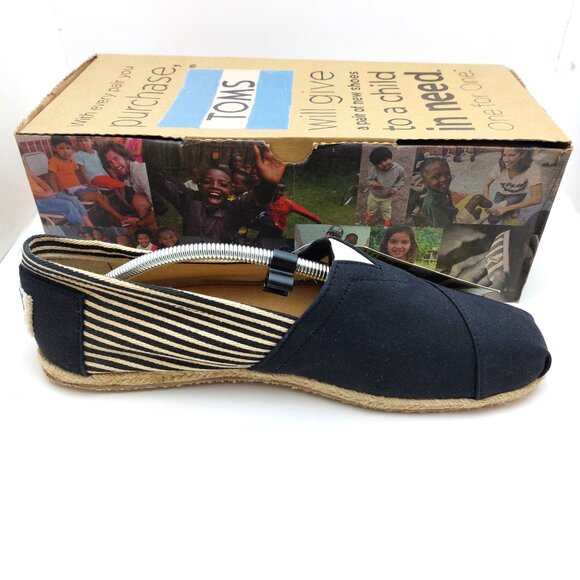 Toms Men's Classic University Navy Stripe Canvas Flat Slip on - Picture 10 of 10